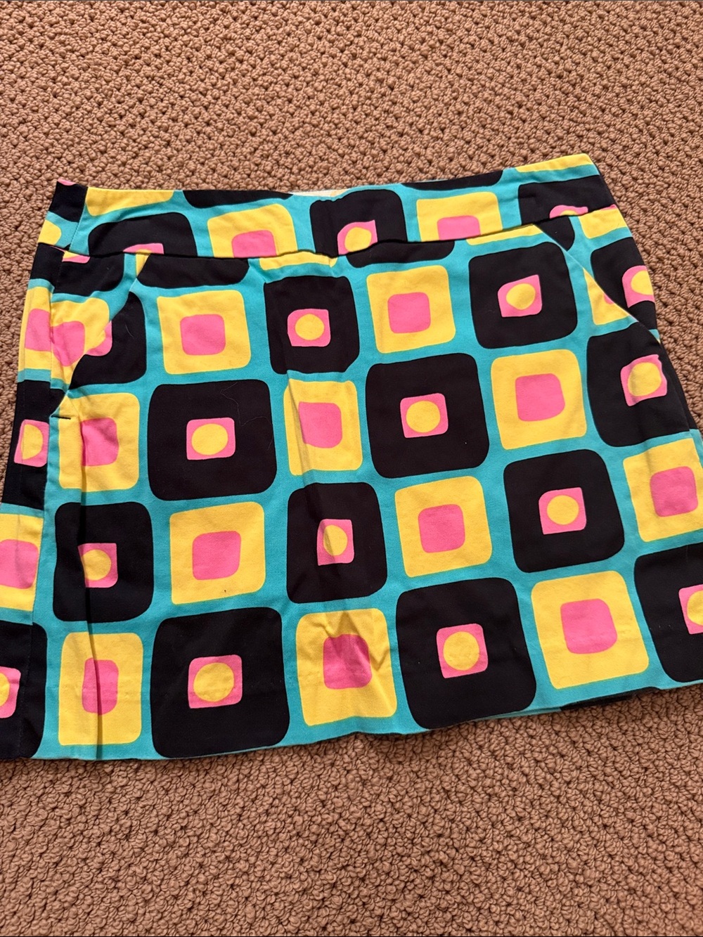 Loudmouth Geo-Print Mini Skirt in Teal, Black & Pink
